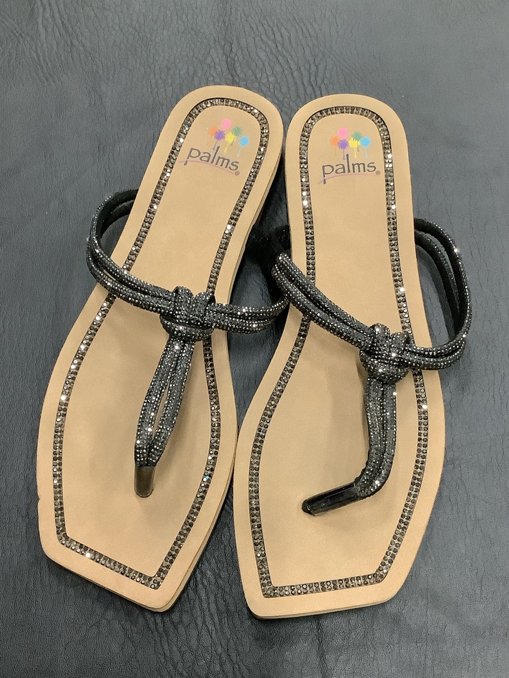 Palms Black Beaded Knot Toe-Post Sandals